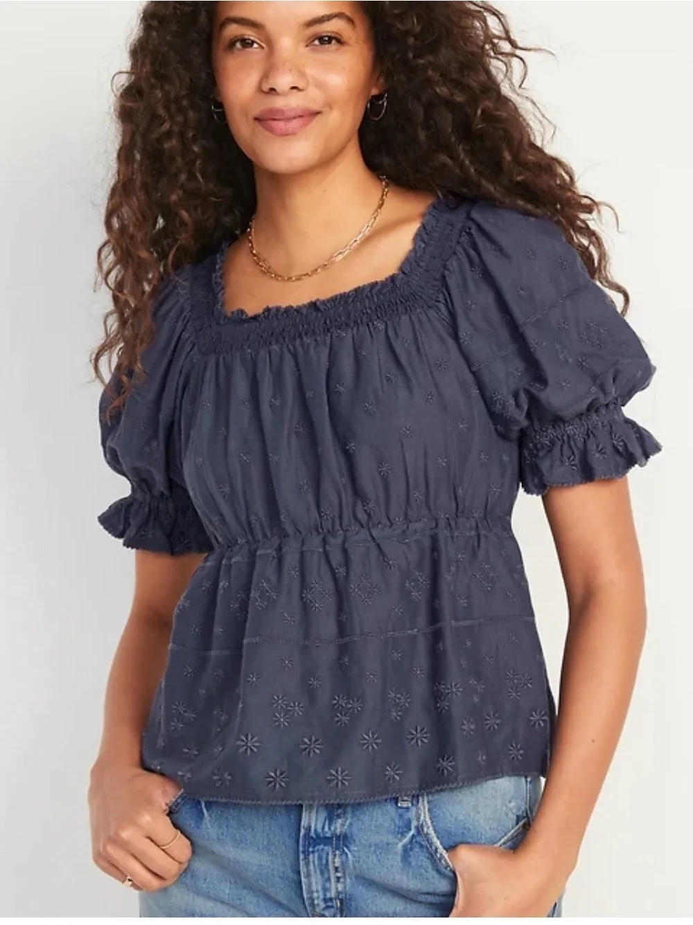 Old Navy babydoll Square Neck Puff Sleeve Top L